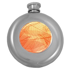 Orange Leaves Colorful Transparent Texture Of Natural Background Round Hip Flask (5 Oz)