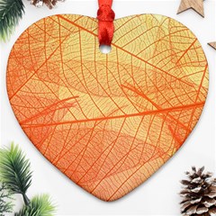 Orange Leaves Colorful Transparent Texture Of Natural Background Heart Ornament (two Sides)