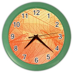 Orange Leaves Colorful Transparent Texture Of Natural Background Color Wall Clock by Jancukart