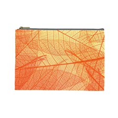 Orange Leaves Colorful Transparent Texture Of Natural Background Cosmetic Bag (large) by Jancukart