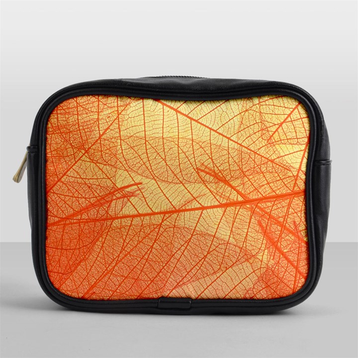 Orange Leaves Colorful Transparent Texture Of Natural Background Mini Toiletries Bag (One Side)