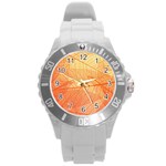 Orange Leaves Colorful Transparent Texture Of Natural Background Round Plastic Sport Watch (L) Front