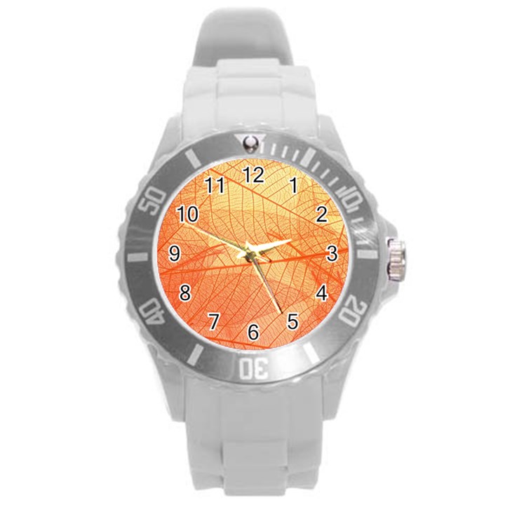 Orange Leaves Colorful Transparent Texture Of Natural Background Round Plastic Sport Watch (L)