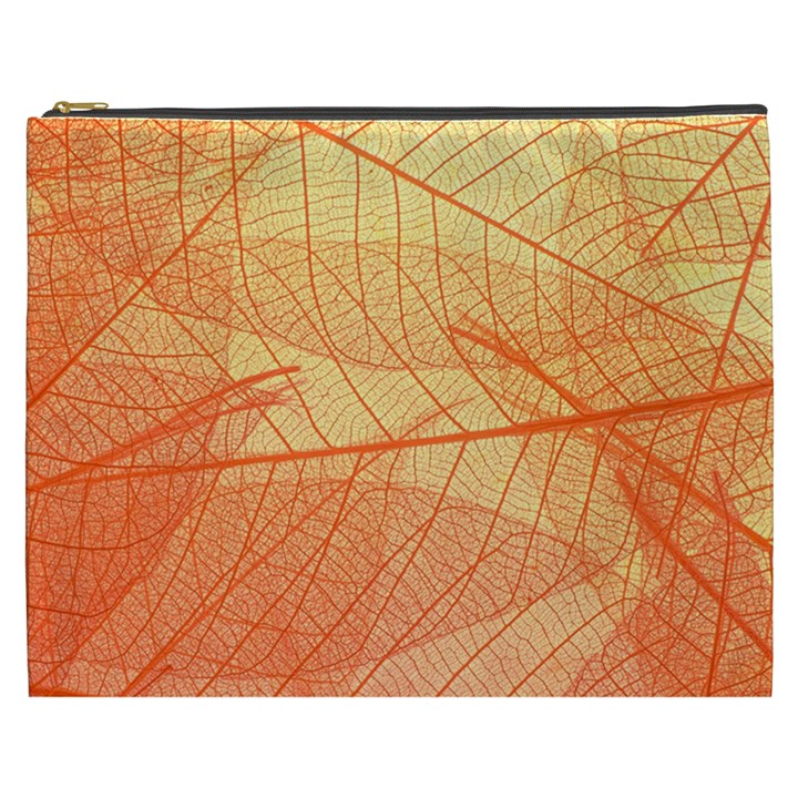 Orange Leaves Colorful Transparent Texture Of Natural Background Cosmetic Bag (XXXL)