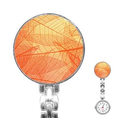 Orange Leaves Colorful Transparent Texture Of Natural Background Stainless Steel Nurses Watch