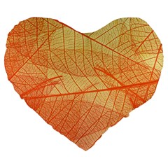 Orange Leaves Colorful Transparent Texture Of Natural Background Large 19  Premium Flano Heart Shape Cushions by Jancukart