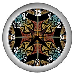 Abstract, Pattern Arabesque Design Tile Decoration Seamless Wall Clock (silver)