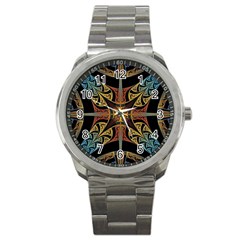 Abstract, Pattern Arabesque Design Tile Decoration Seamless Sport Metal Watch