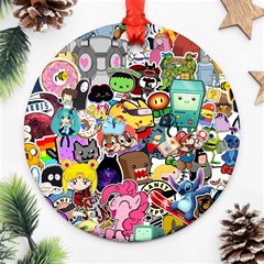 Assorted Cartoon Characters Doodle  Style Heroes Ornament (round)