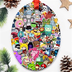 Assorted Cartoon Characters Doodle  Style Heroes Ornament (oval)