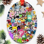 Assorted Cartoon Characters Doodle  Style Heroes Ornament (Oval) Front