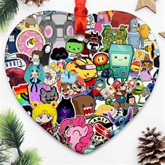 Assorted Cartoon Characters Doodle  Style Heroes Ornament (heart)