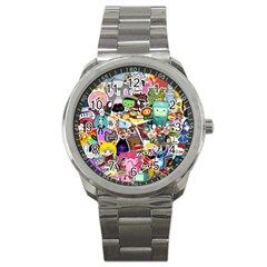 Assorted Cartoon Characters Doodle  Style Heroes Sport Metal Watch by Jancukart