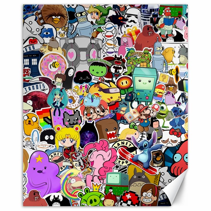 Assorted Cartoon Characters Doodle  Style Heroes Canvas 16  x 20 