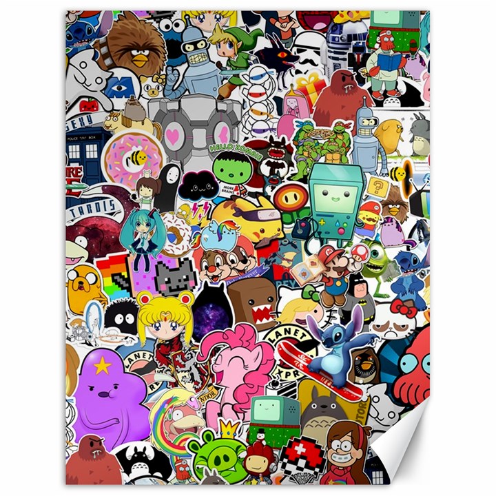 Assorted Cartoon Characters Doodle  Style Heroes Canvas 18  x 24 