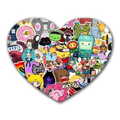 Assorted Cartoon Characters Doodle  Style Heroes Heart Mousepad by Jancukart