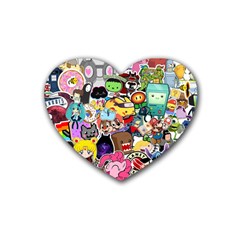 Assorted Cartoon Characters Doodle  Style Heroes Rubber Heart Coaster (4 Pack) by Jancukart