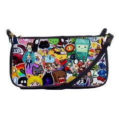 Assorted Cartoon Characters Doodle  Style Heroes Shoulder Clutch Bag