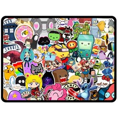 Assorted Cartoon Characters Doodle  Style Heroes One Side Fleece Blanket (large)