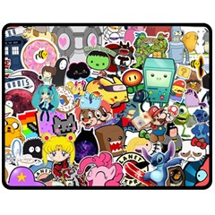 Assorted Cartoon Characters Doodle  Style Heroes One Side Fleece Blanket (medium)