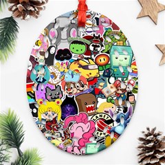 Assorted Cartoon Characters Doodle  Style Heroes Oval Filigree Ornament (two Sides)