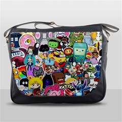 Assorted Cartoon Characters Doodle  Style Heroes Messenger Bag by Jancukart