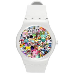 Assorted Cartoon Characters Doodle  Style Heroes Round Plastic Sport Watch (m) by Jancukart