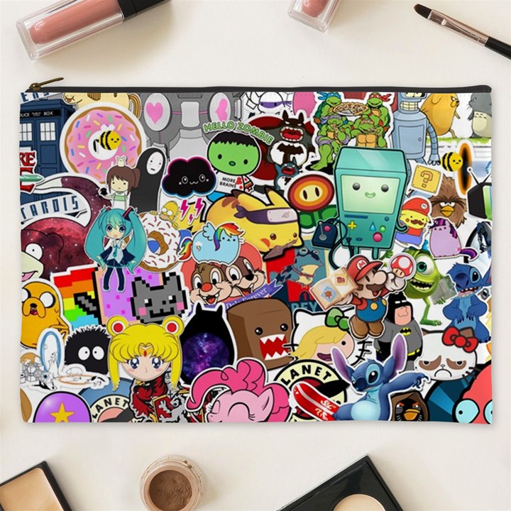 Assorted Cartoon Characters Doodle  Style Heroes Cosmetic Bag (XXXL)