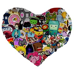 Assorted Cartoon Characters Doodle  Style Heroes Large 19  Premium Heart Shape Cushions