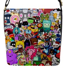 Assorted Cartoon Characters Doodle  Style Heroes Flap Closure Messenger Bag (s) by Jancukart