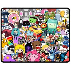 Assorted Cartoon Characters Doodle  Style Heroes Fleece Blanket (medium) by Jancukart