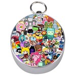 Assorted Cartoon Characters Doodle  Style Heroes Silver Compasses Front