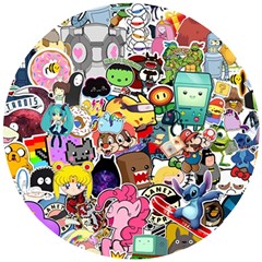 Assorted Cartoon Characters Doodle  Style Heroes Wooden Puzzle Round by Jancukart