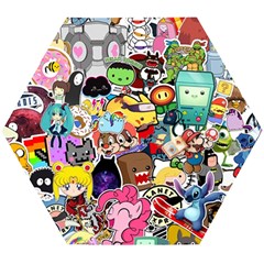 Assorted Cartoon Characters Doodle  Style Heroes Wooden Puzzle Hexagon