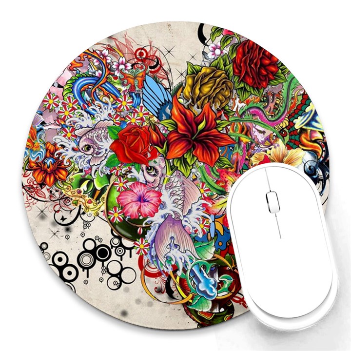 Romantic Cotton Pattern Wallpaper Texture Design Art Round Mousepad