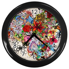 Romantic Cotton Pattern Wallpaper Texture Design Art Wall Clock (black)