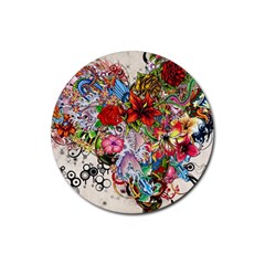 Romantic Cotton Pattern Wallpaper Texture Design Art Rubber Coaster (round)