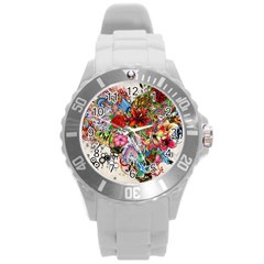 Romantic Cotton Pattern Wallpaper Texture Design Art Round Plastic Sport Watch (l)