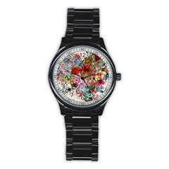 Romantic Cotton Pattern Wallpaper Texture Design Art Stainless Steel Round Watch