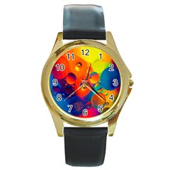 Colorfull Pattern Round Gold Metal Watch by artworkshop