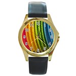  colorful illustrations Round Gold Metal Watch Front