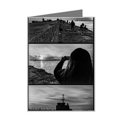 Coastal Sunset Black And White Scene Collage, Montevideo, Uruguay Mini Greeting Card by dflcprintsclothing