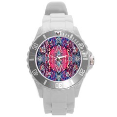 Abstract Arabesque Round Plastic Sport Watch (l) by kaleidomarblingart