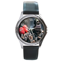 Chocolate Dark Round Metal Watch by artworkshop