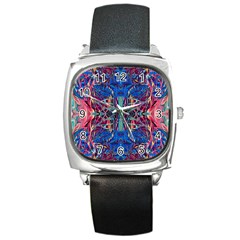 Cobalt Arabesque Square Metal Watch by kaleidomarblingart