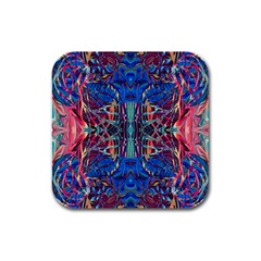 Cobalt Arabesque Rubber Square Coaster (4 Pack) by kaleidomarblingart