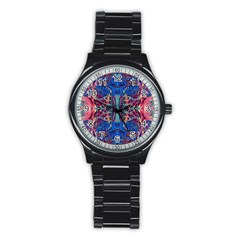 Cobalt Arabesque Stainless Steel Round Watch by kaleidomarblingart