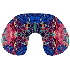 Cobalt Arabesque Travel Neck Pillow by kaleidomarblingart