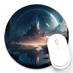 Space Planet Universe Galaxy Moon Round Mousepad by Ravend