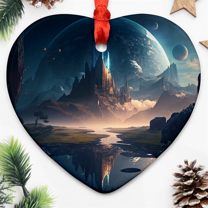 Space Planet Universe Galaxy Moon Ornament (Heart)